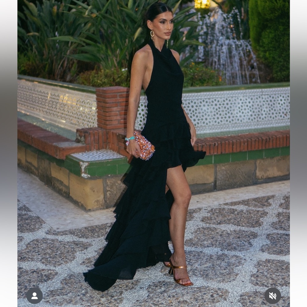 Zara Halter Ruffled Maxi Dress